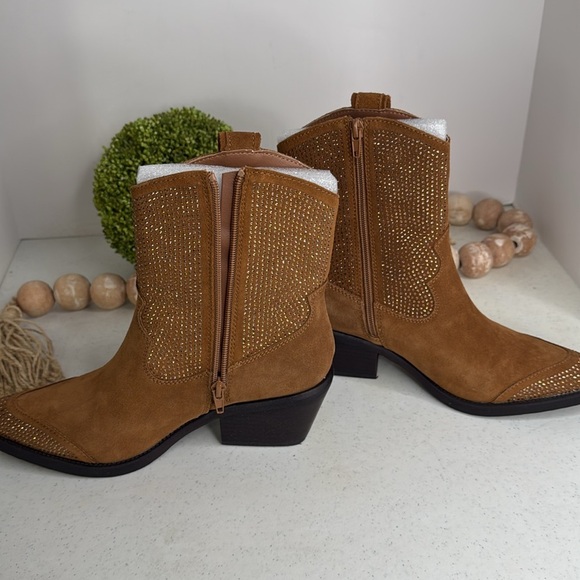 POELMAN Camel Suede Embellished Western Booties Sz Euro/38-7.5 - Picture 11 of 14